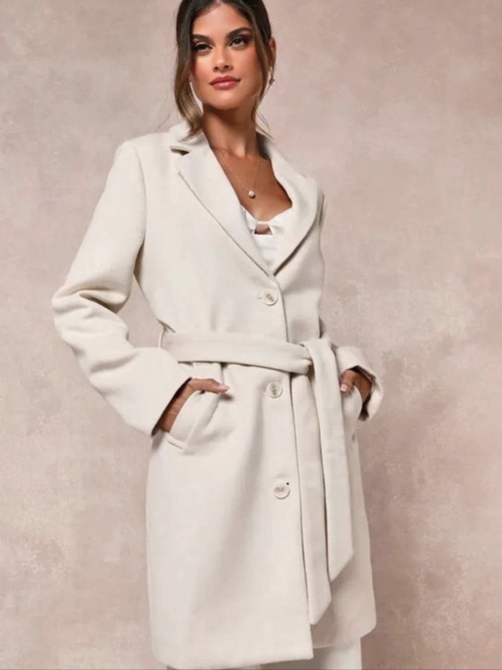 RARE***Lulus Harriet Ivory Button-Front Belted Coat White Small ONE OF A KIND**